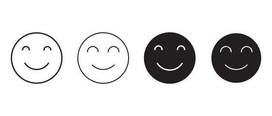 Smiling face icons. in black and white isolated on white background.