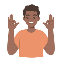 Young african male cartoon character gesturing ok with both hands – flat illustration