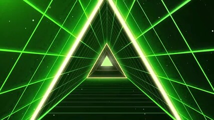 4K Abstract Neon Lights green Tunnel VJ Motion Background Triangle vj loop motion video - Powered by Adobe