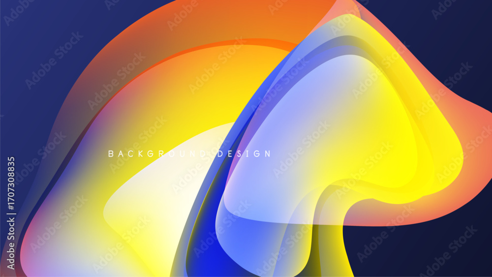 Poster abstract fluid shapes overlap, creating vibrant color gradients. dynamic composition with warm, cool