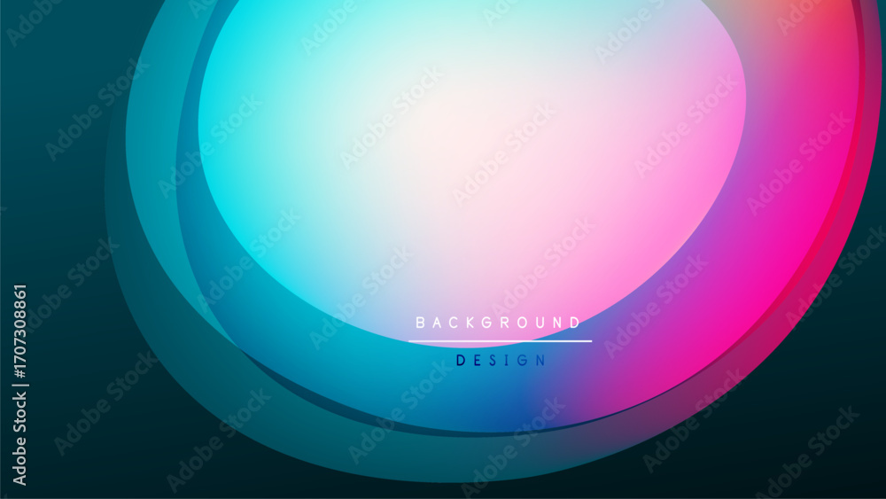 Poster abstract layers create vibrant gradient. circular shapes blend blues, pinks, reds. minimal text read