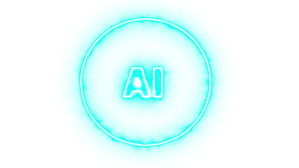 An ai logo isolated on transparent background, featuring a glowing neon circle surrounding the letters ai in a modern, futuristic font with a bright glow
