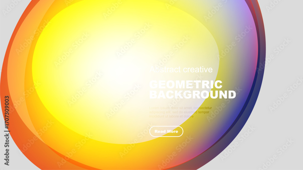 Poster abstract geometric background features vibrant color gradients. circular shapes overlap creating dyn