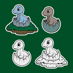 baby sauropod hatching in cracked egg sticker illustration © son