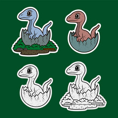 Long neck baby sauropod emerging from egg sticker illustration © son