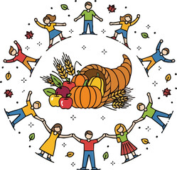 Thanksgiving Celebration Diverse Group of People Circle Autumnal Harvest