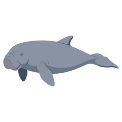 Obraz premium Cute cartoon manatee illustration – flat illustration