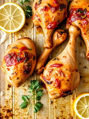 Roasted lemon and herb chicken drumsticks and thighs