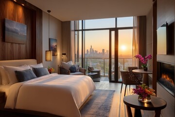 Luxury Hotel Room with City View at Sunset