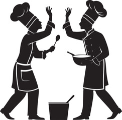 Chefs Interacting with Each Other Silhouette Vector Illustration