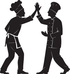 Chefs Interacting with Each Other Silhouette Vector Illustration