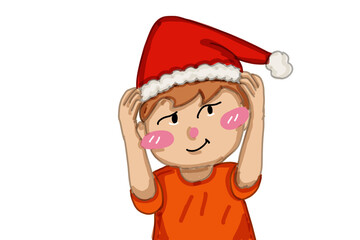 A boy in his Christmas hat 