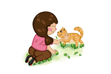 A girl accidentally find a lovely cat 