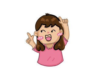 A girl are showing something on her head 