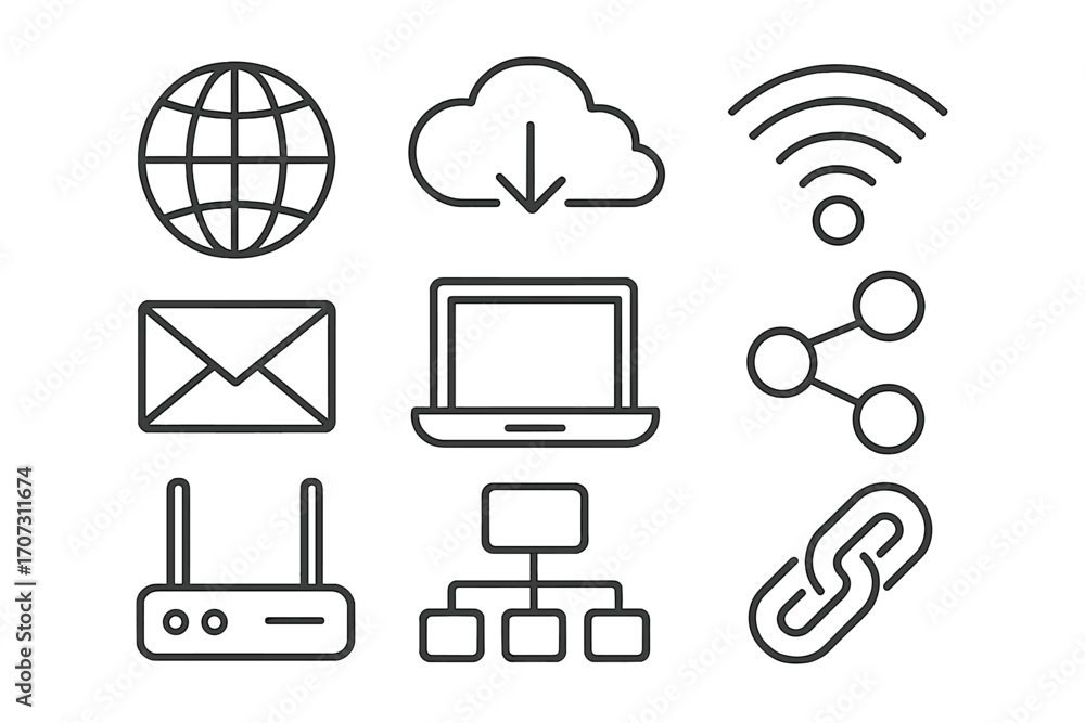 Aufkleber internet line icon set. network communication and cloud computing symbols. vector collection of web 