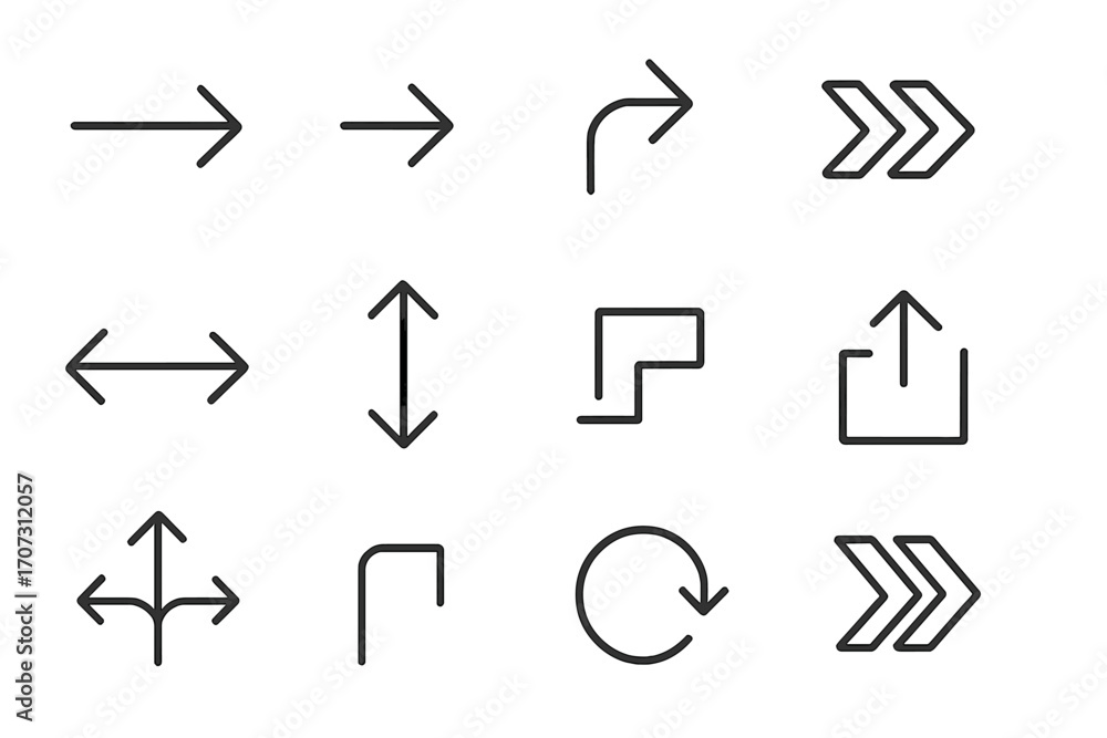 Poster arrow icon set in thin line style. vector collection of minimalist pointers for direction and naviga