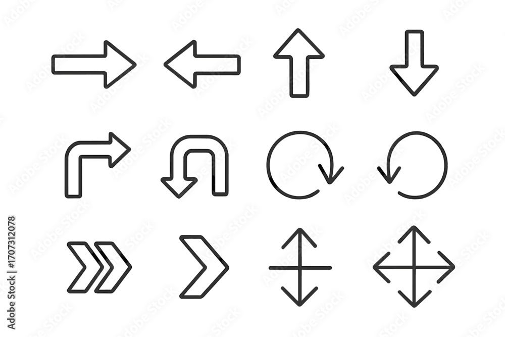 Leinwandbilder arrow icon collection linear style. set of vector pointers, cursors for navigation, direction. simpl