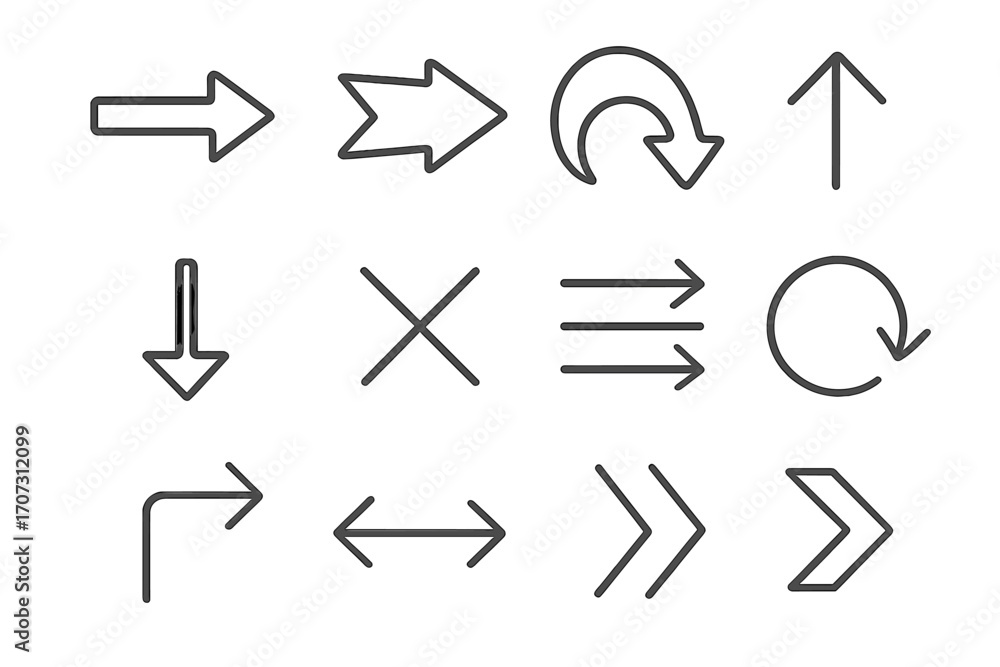 Poster arrow icon set in minimalist line art style. vector collection of pointers for direction and navigat