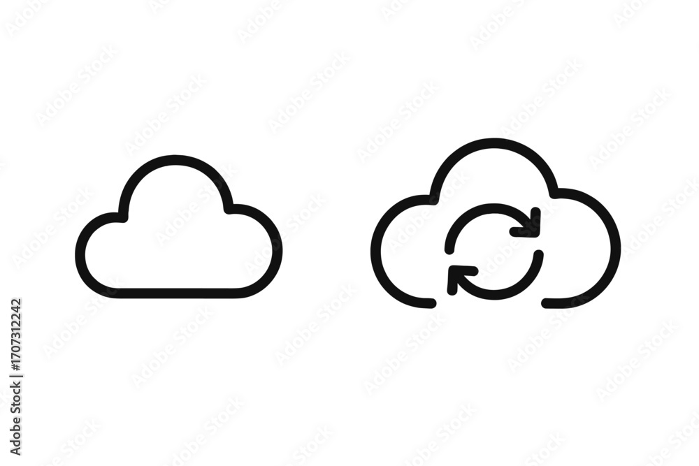 Poster cloud computing icon set. data synchronization and storage symbols. minimalist line art vector for b