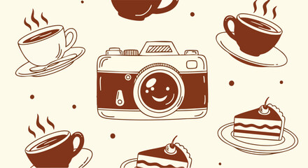 Coffee Cups Dessert and Camera Perfect for Cafe Photography and Social Media