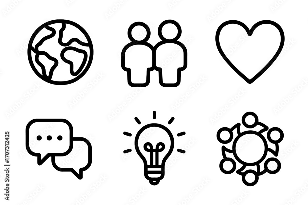 Poster minimalist line icon set for web and mobile. global business, communication, and teamwork concepts. 