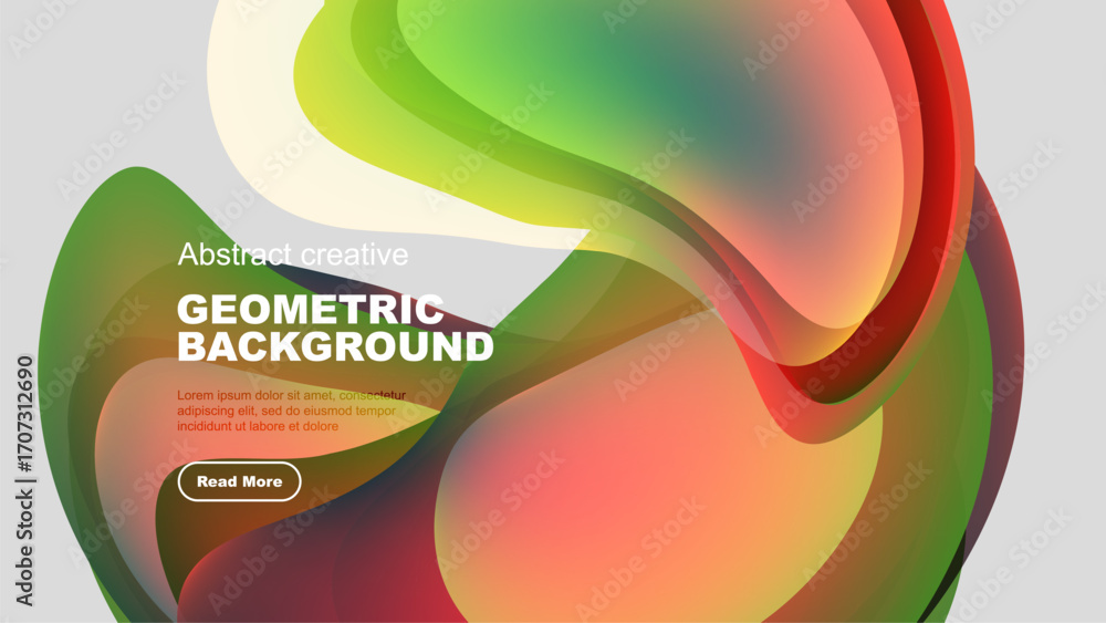 Poster vibrant abstract shapes overlap, creating dynamic colorful background. text promotes geometric desig