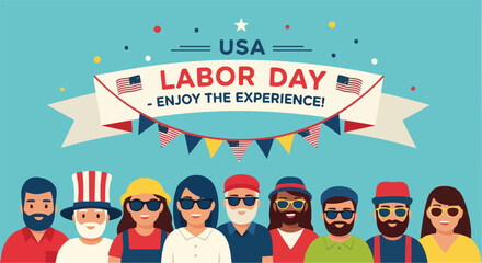 Happy Labor Day USA Diverse Group Celebrates American Holiday with Joy