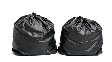 Two black garbage bags on a white isolated background