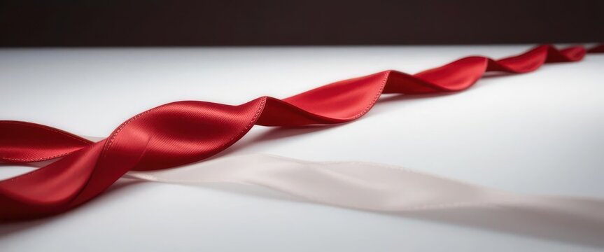 Quiet Opulence  A Striking Image of a Deep Red Satin Ribbon on a Pure White Ground