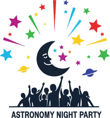 Astronomy Night Party Illustration of people gazing at moon and stars celebration concept