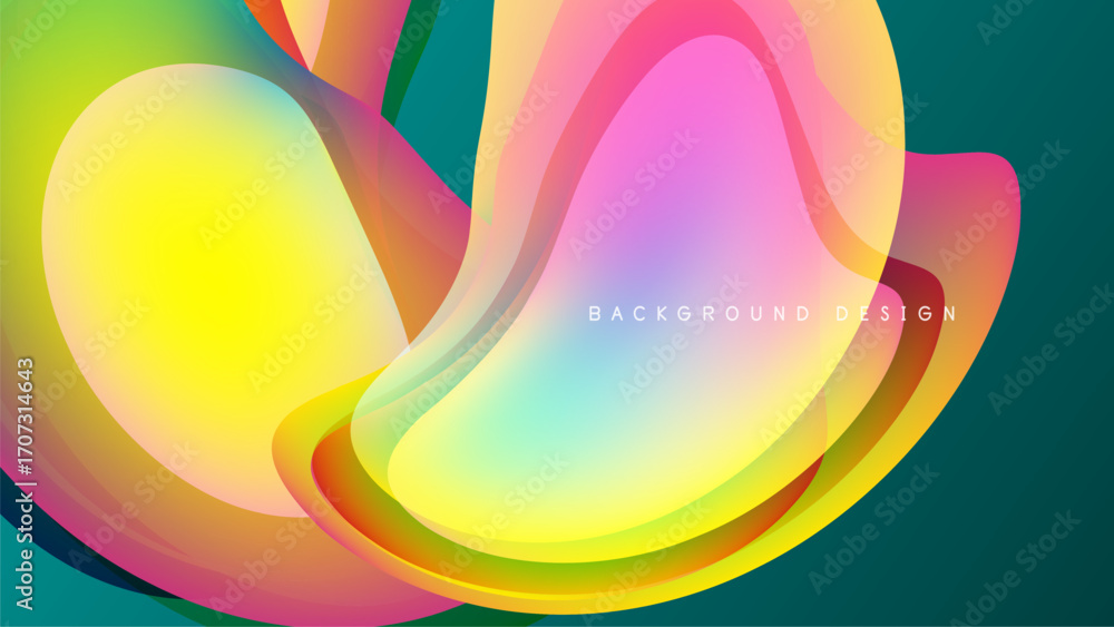 Poster abstract colorful shapes overlap, creating dynamic visual flow. gradient hues blend seamlessly again