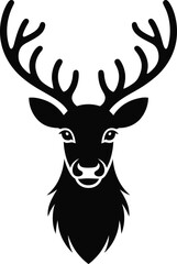Fototapeta premium Detailed Deer Head Silhouette Illustration with Elegant Antlers on Transparent Backdrop Showcasing Wildlife Artistry in Black and White for Creative Use