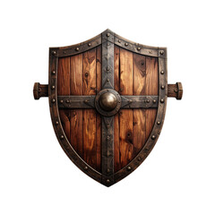 Fototapeta premium medieval old wooden shield badge symbol isolated on white or transparent png