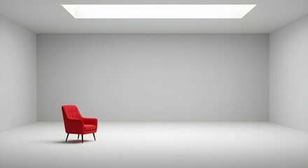 白い部屋に置いてある赤い椅子