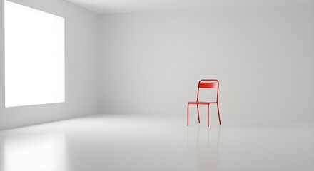 白い部屋に置いてある赤い椅子