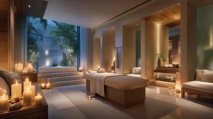 Luxurious Spa Room with Massage Table and Bathtub