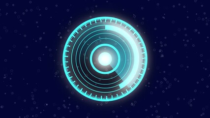 Neon cyan blue circular scanner futuristic hud interface animation digital radar screen sci fi background. Futuristic hud interface rotating circular scanner glowing neon cyan blue technology. - Powered by Adobe