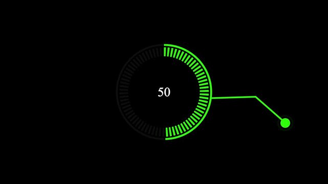 Green hud loading circle animation 29 second countdown progress bar futuristic digital screen seamless. Animated green loading circle 29 second countdown progress bar gauge meter.