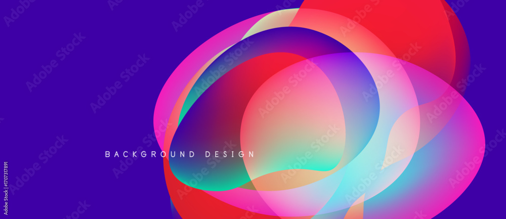 Poster abstract vibrant design. overlapping colorful circles create dynamic visual effect. purple backgroun