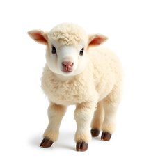 Adorable lamb with woolly fur on a white background