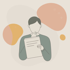 Thoughtful Person Reading Paper Illustration”