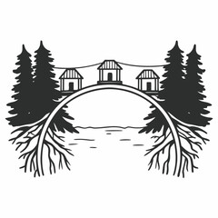 Vintage Countryside Bridge and Trees Silhouette”