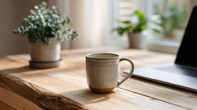 A coffee cup sitting on a wooden table - Powered by Adobe
