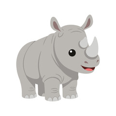 Fototapeta premium Cute cartoon rhino illustration with happy expression – flat illustration