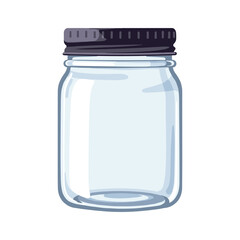 Empty glass jar with black lid – flat illustration