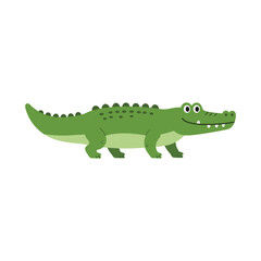 Obraz premium Cartoon crocodile with green spotted back and friendly expression – flat illustration