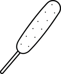 Black and white line art drawing of a corn dog on a stick food 1