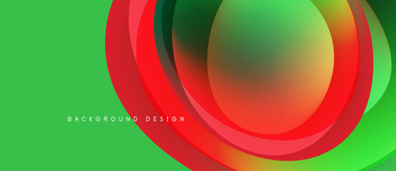Obraz premium Abstract layers, vibrant colors, dynamic composition. Green background features flowing red, yellow shapes. Modern design element.