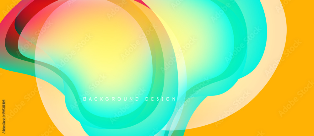 Aufkleber abstract flowing shapes, vibrant colors, yellow backdrop. modern design, smooth gradients create dyn
