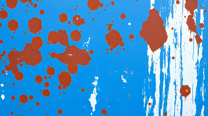 Iron blue background with rusty spots and streaks of white paint. old iron sheet bedraggled white paint
